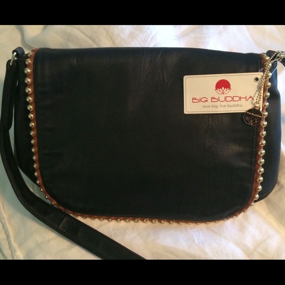Big Buddha Cross Body Bag, Black/Cognac